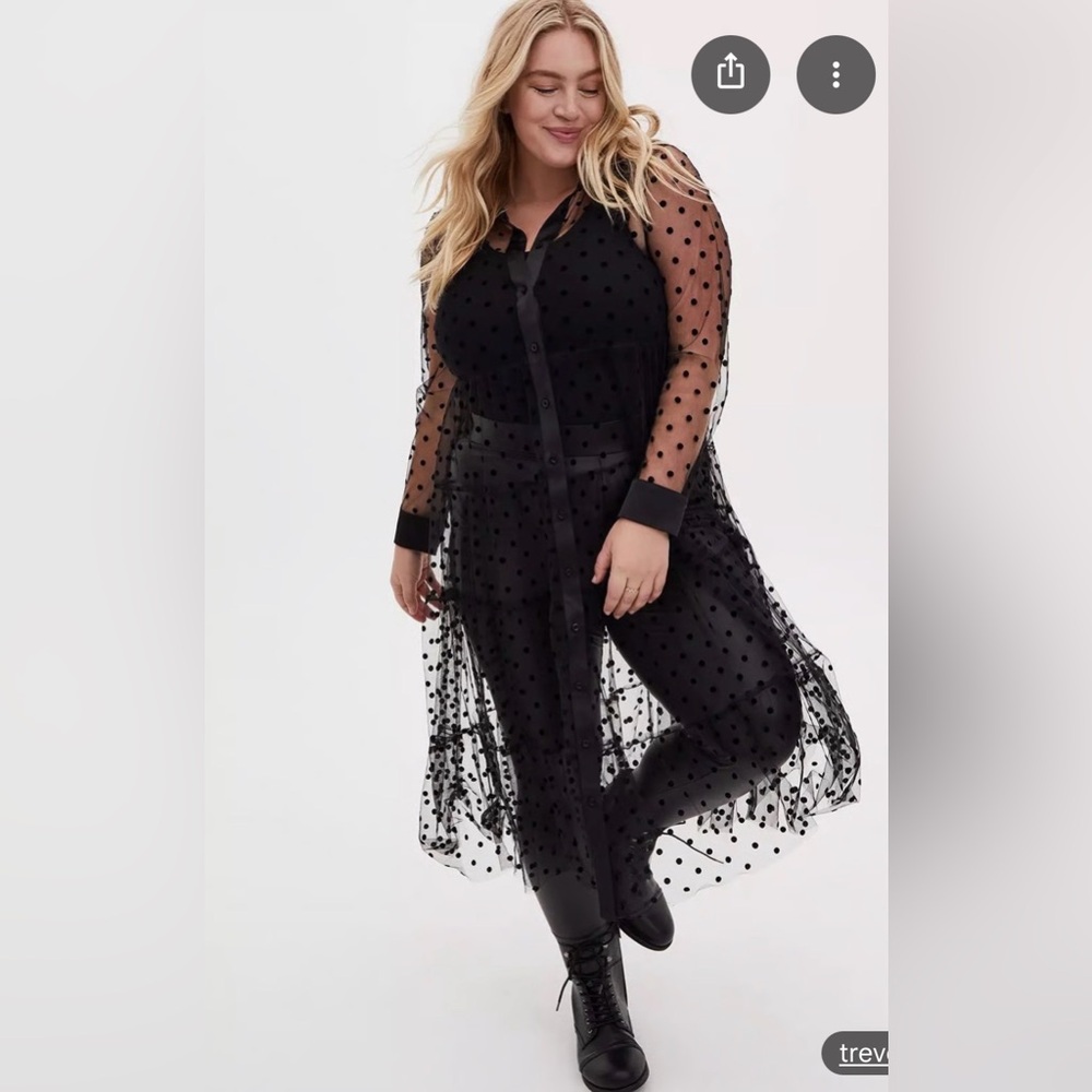 Torrid Black Flocked Mesh Button Front Tiered Duster Kimono 5 NWT